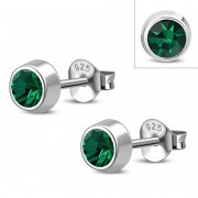 Green Cubic Zirconia Silver Stud Earrings, e426st